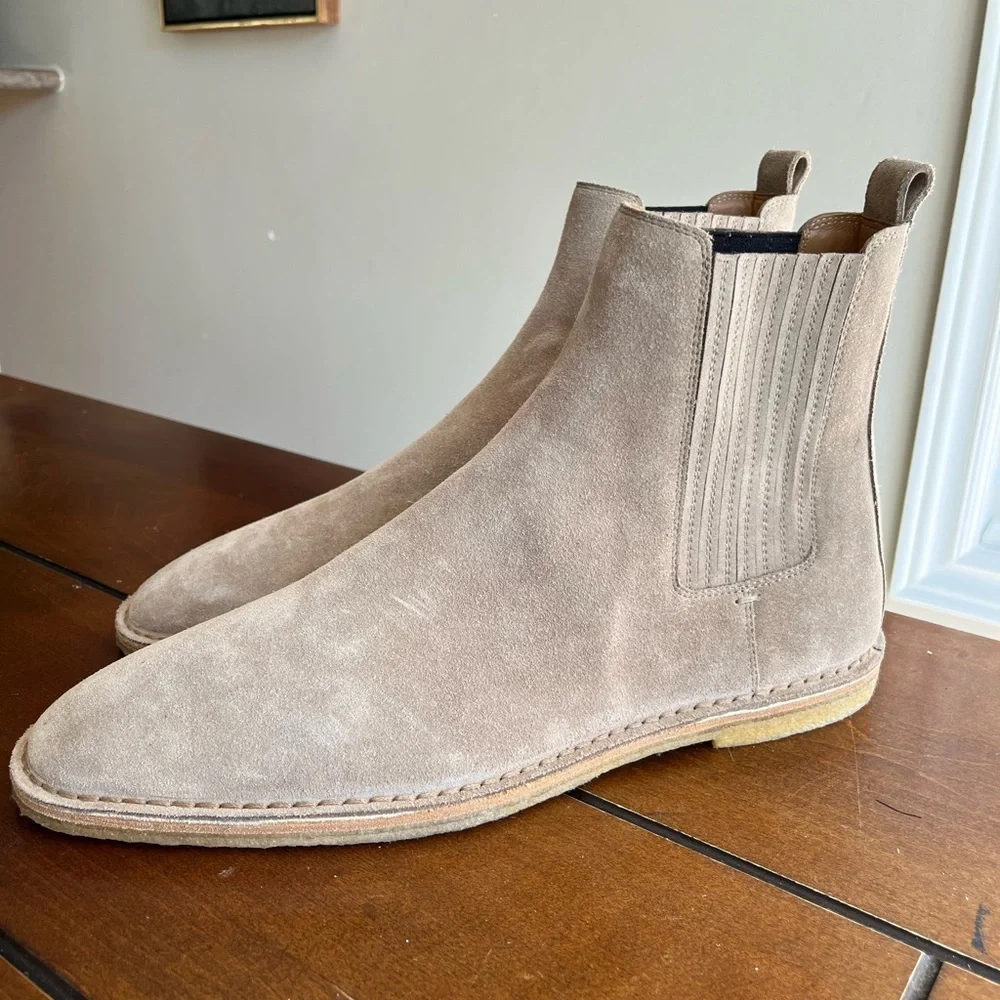 Sz 12 Saint Laurent Beige Suede Leather Chelsea Boots - Picture 3 of 10